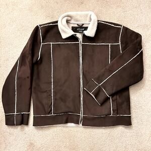 Prague unisex Faux Suede Sherpa Lined Western Bohemian Shearling Jacket XL